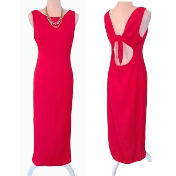 Vintage Red Sleeveless Open Back Midi Shift Dress Size 13/14 *fits like Large - Picture 7 of 14